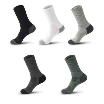 Men's Thickened Cotton Crew Socks Mid Calf Sweat Wicking and Odor Resistant for Autumn Winter Sports Solid Color Everyday Socks