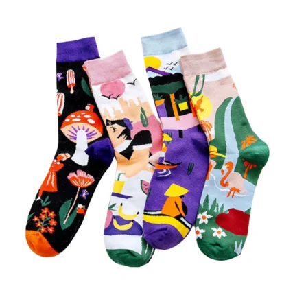 Unisex Colorful Novelty Socks Custom Design Pattern Accept Fancy Gift Breathable Cotton Crew Socks for Daily Wear