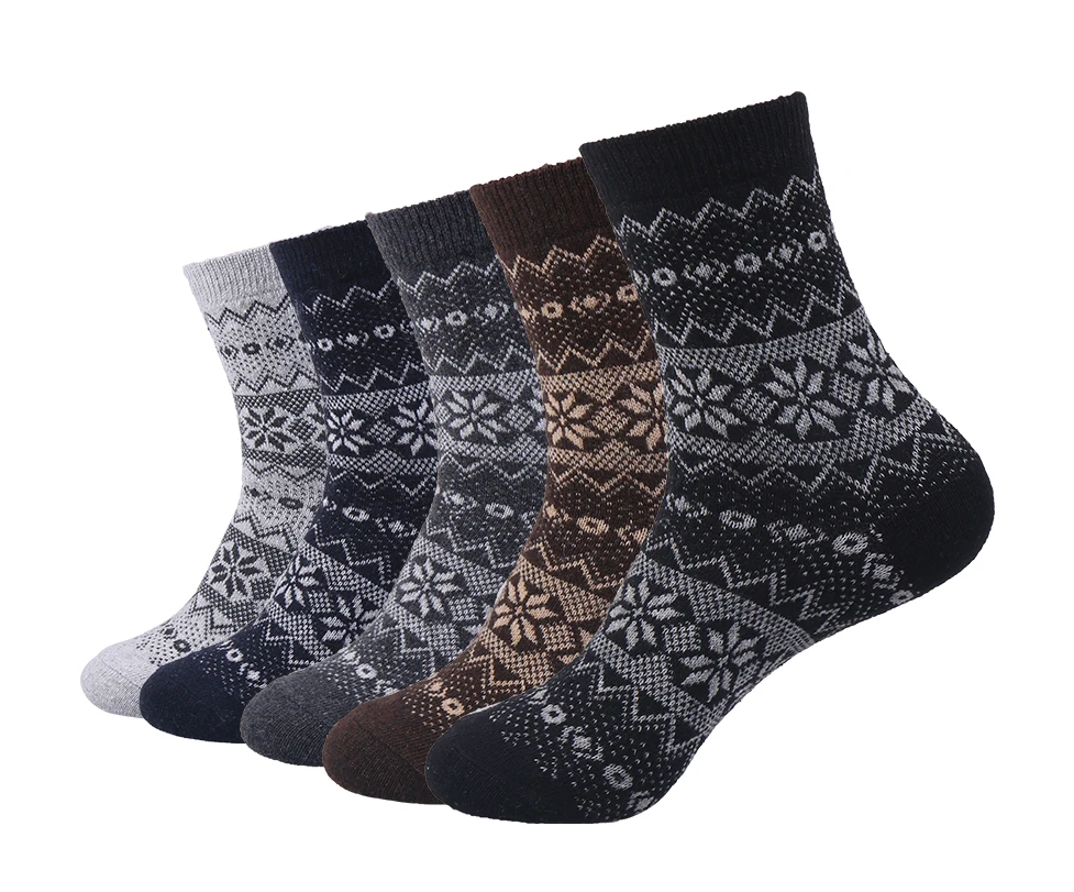 H83d572adcf1e49fd82bf400f444f5035i.webp Men's Casual Winter Wool Socks Warm Thick Cotton Crew Socks with Logo at Bottom - Image 1